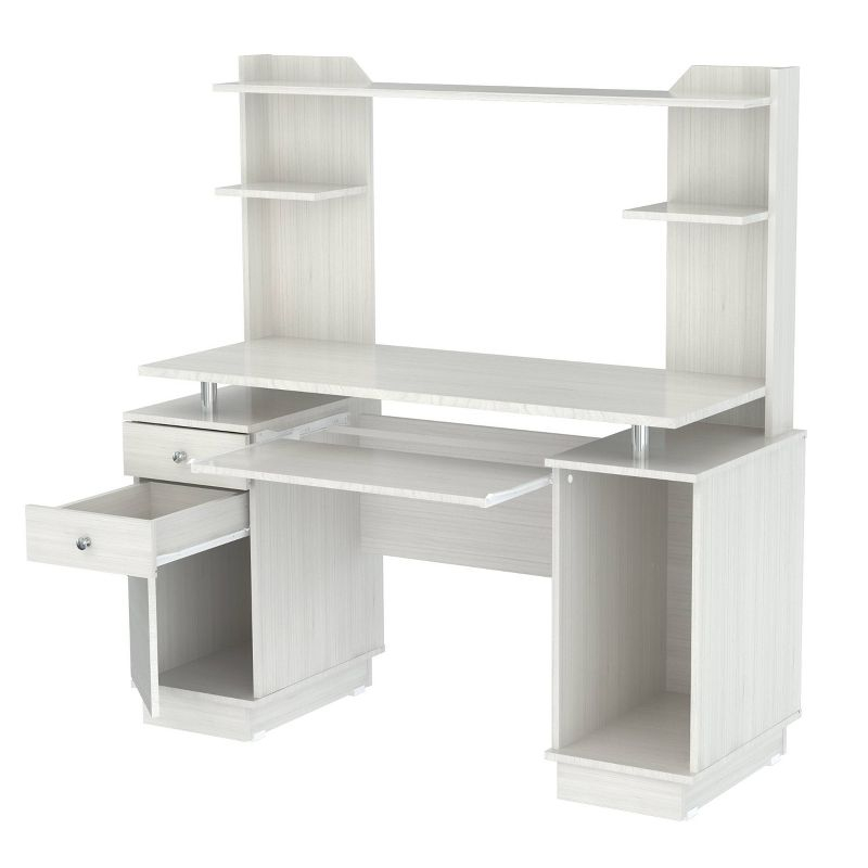Computer Work Center with Hutch Washed Oak - Inval: Melamine, Keyboard Shelf, CPU Storage