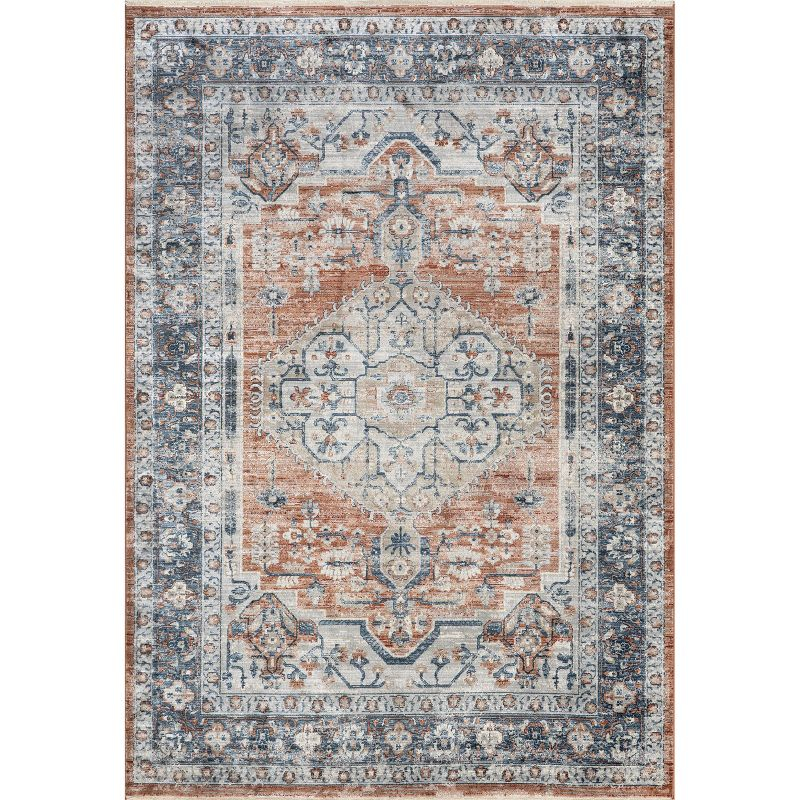 Nuloom Zara Medallion 3x5 Accent Indoor Area Rug for Living Room Bedroom Dining Room Entryway Kitchen, Rust/Blue