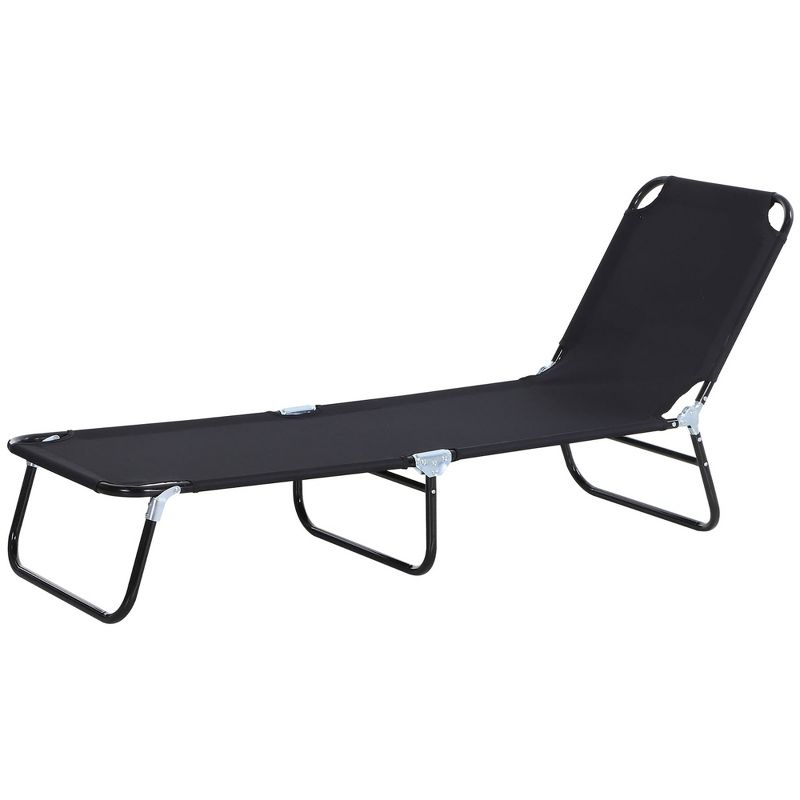 Outsunny Patio Chaise Lounge Chair, Layout Sun Tanning, Folding Sunbathing Beach Chair for Adults, Reclining Lay Down Lounger for Pool, Black