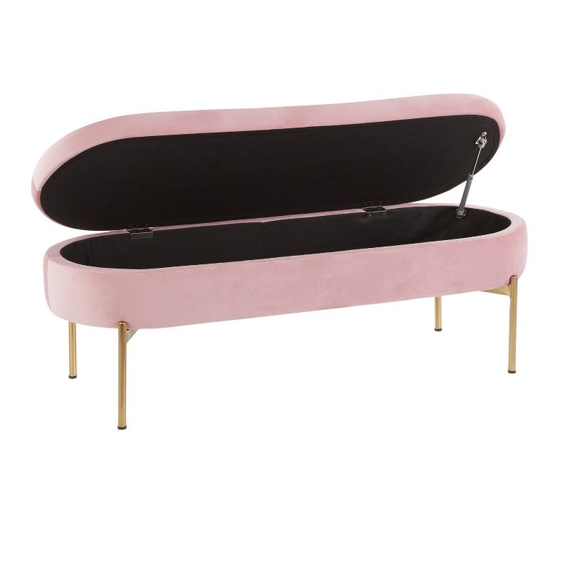 48" Chloe Contemporary Upholstered Storage Bench Gold/Blush Pink - LumiSource: Velvet, Flip-Top Lid, Metal Base