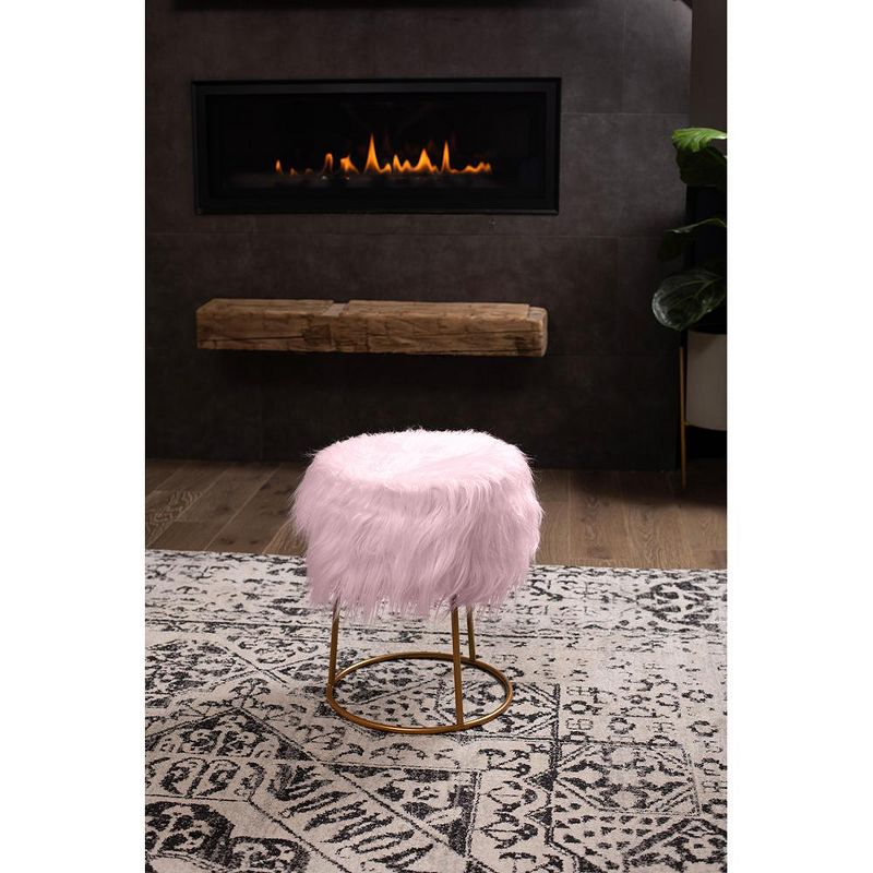 BirdRock Home Round Pink Faux Fur Foot Stool Storage Ottoman with Pale Gold Legs