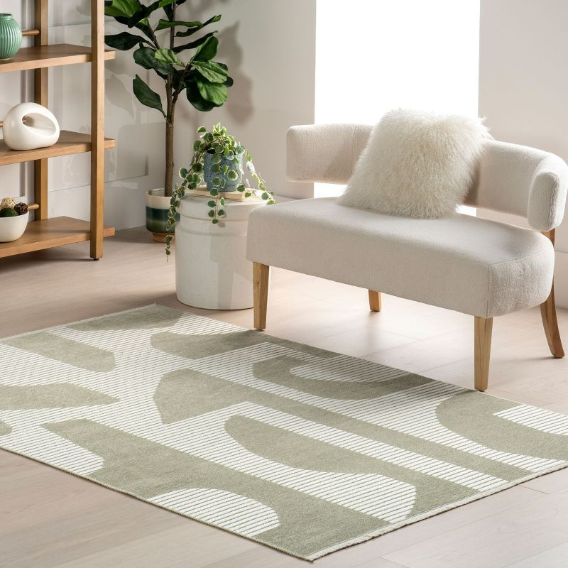 nuLOOM 4' x 6' Versa Collection Reversible SuperiorWash Machine Washable Stain-Resistant Indoor Area Rug, Grania Light Green