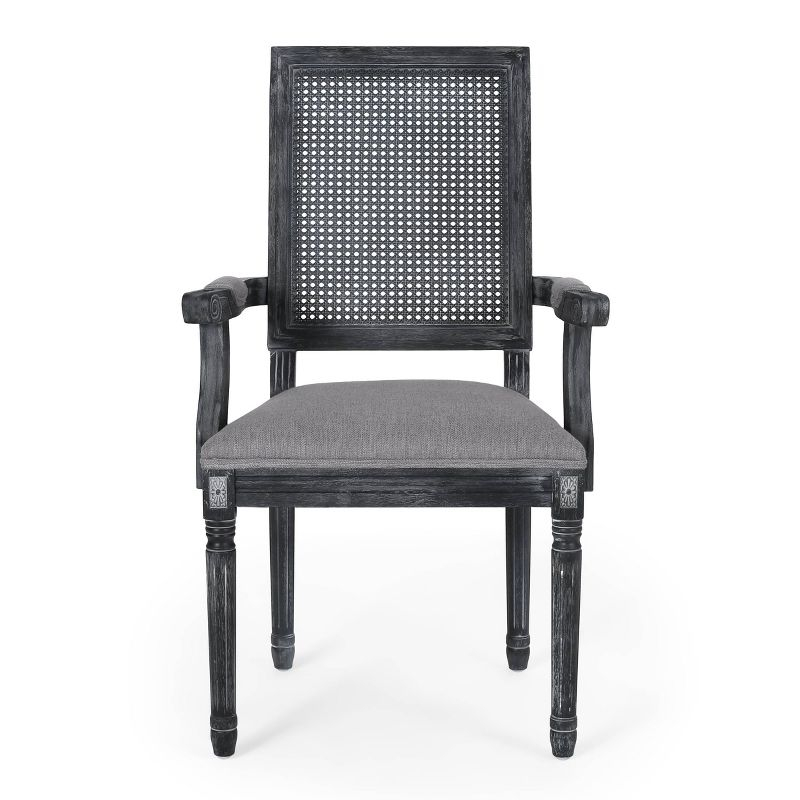 Set of 2 Maria French Country Wood and Cane Upholstered Dining Chairs Gray - Christopher Knight Home