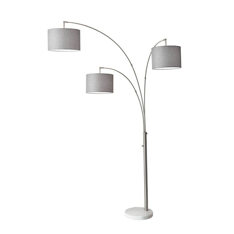 3-Arm Bowery Arc Lamp Brushed Steel - Adesso: Adjustable, Overhead Lighting with Marble Base