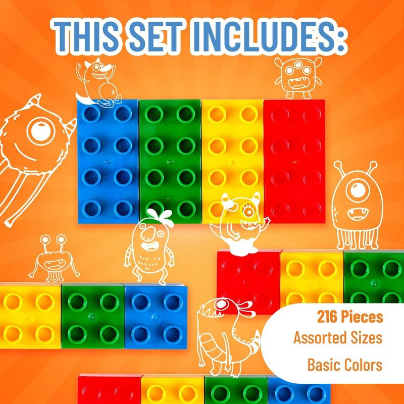 Strictly Briks Toy Building Block Starter Kit, Blue, Green, Red, and Yellow, 216 Pieces, 100% Compatible with All Major Brick Brands