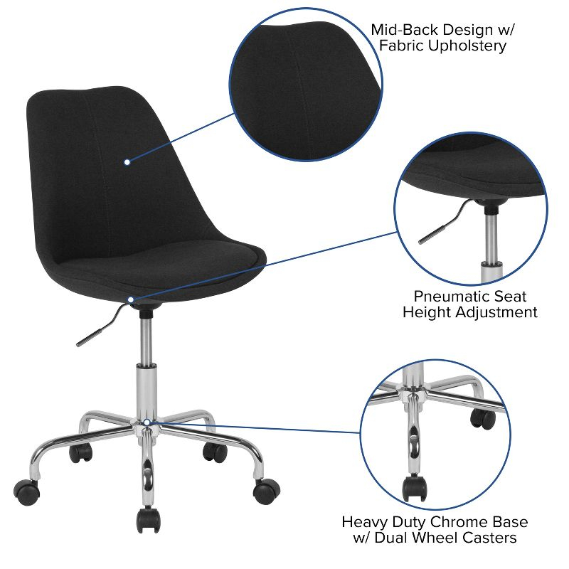 Flash Furniture Aurora Series Mid-Back Black Fabric Task Office Chair with Pneumatic Lift and Chrome Base