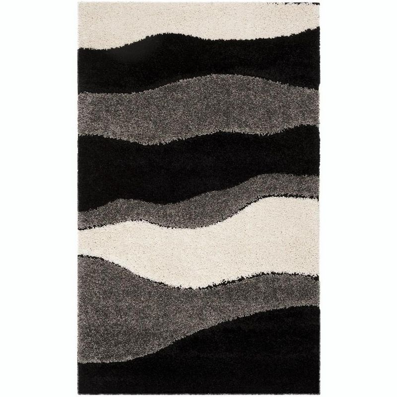 Florida Shag SG475 Power Loomed Indoor Accent Rug - Grey/Black - 4'x6' - Safavieh