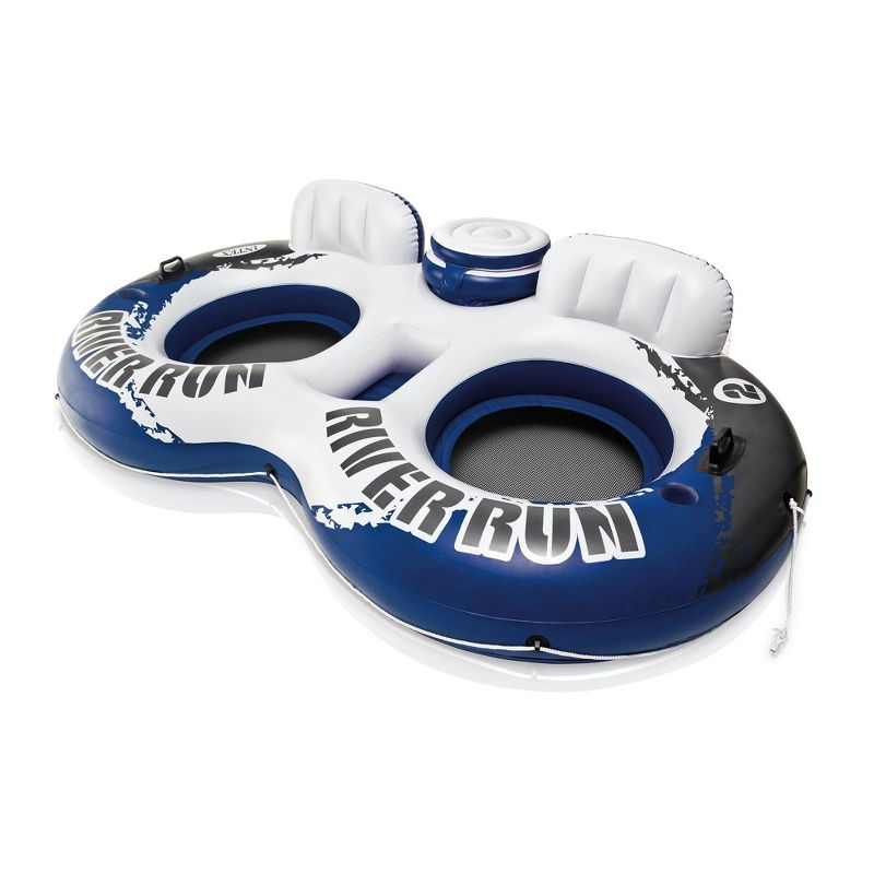 INTEX River Run 2 Inflatable 2 Person Floating Lounge with Built-in Cooler Bundled with Inflatable Mega Chill II 72 Can Beverage Cooler