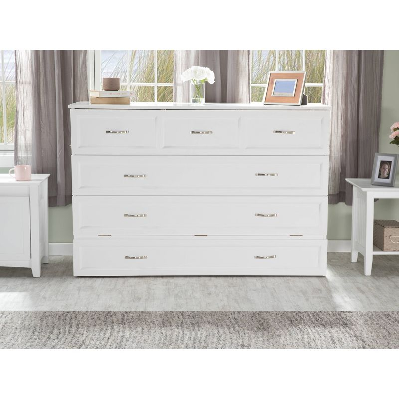 Queen Deerfield Murphy Bed Chest with Charging Station White - AFI: Space-Saving, Fold-Out Mattress, Elegant Design