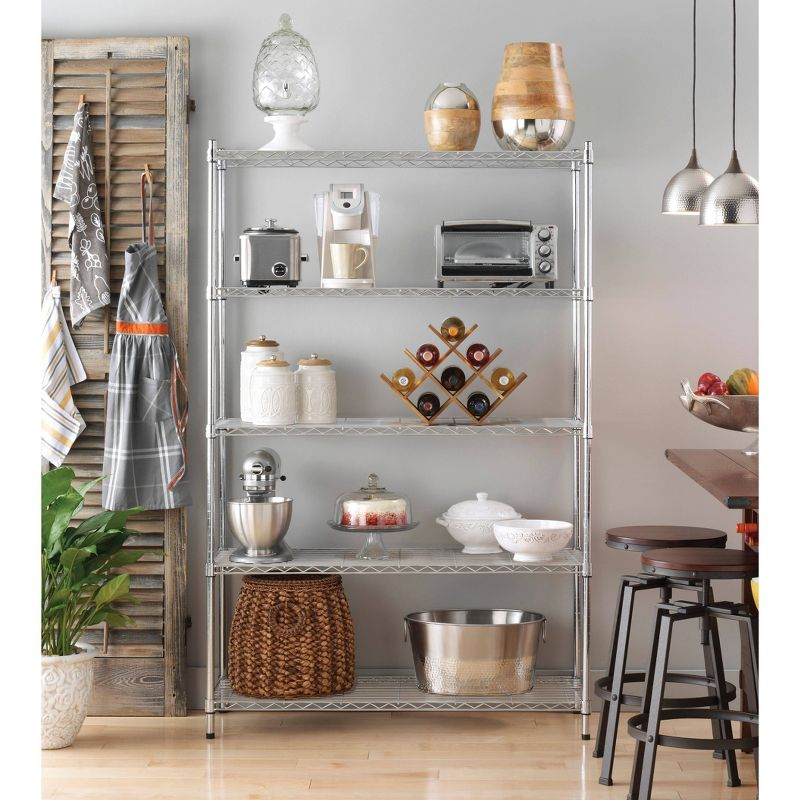 Whitmor 5 Tier Supreme Large Shelving Chrome Silver: Storage & Organization, Reinforced Metal, Compatible with 13" Cube System