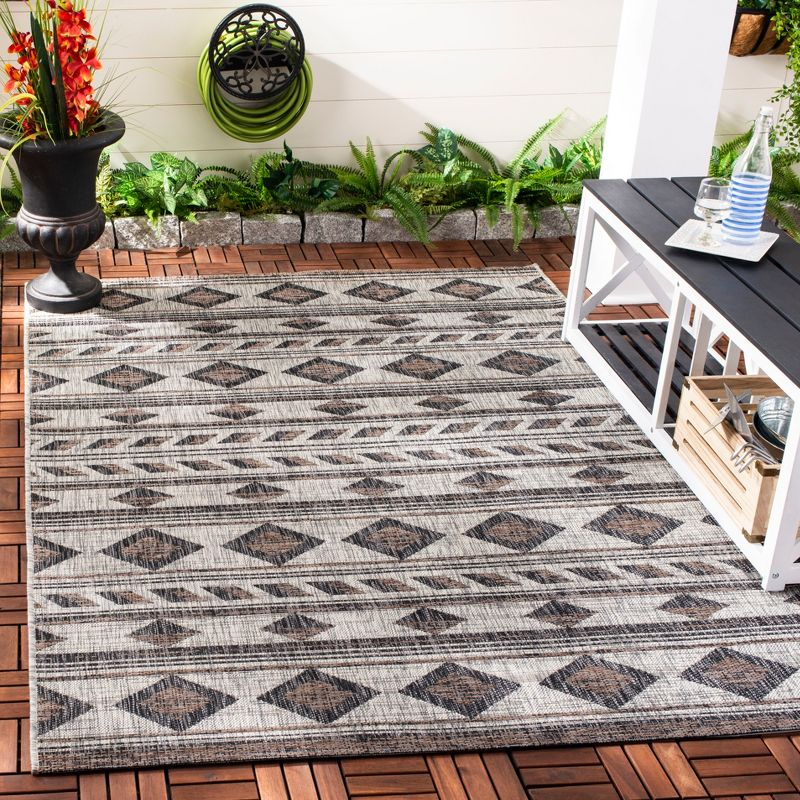 Courtyard CY8529 Power Loomed Indoor/Outdoor Area Rug - Grey/Black - 5'3"x5'3" - Safavieh.