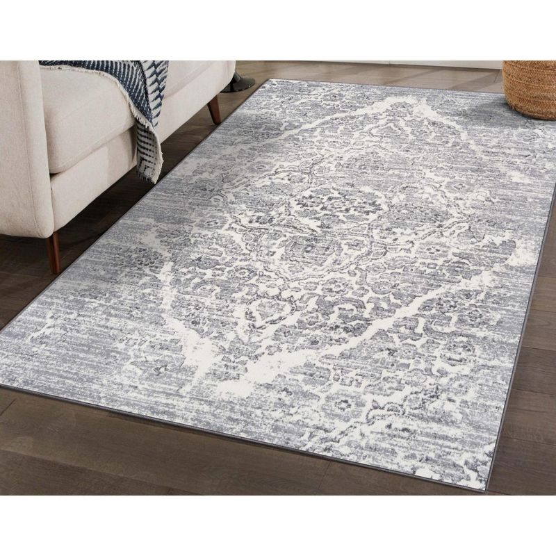 Luxe Weavers Victoria Collection Silver 5x7 Floral Area Rug