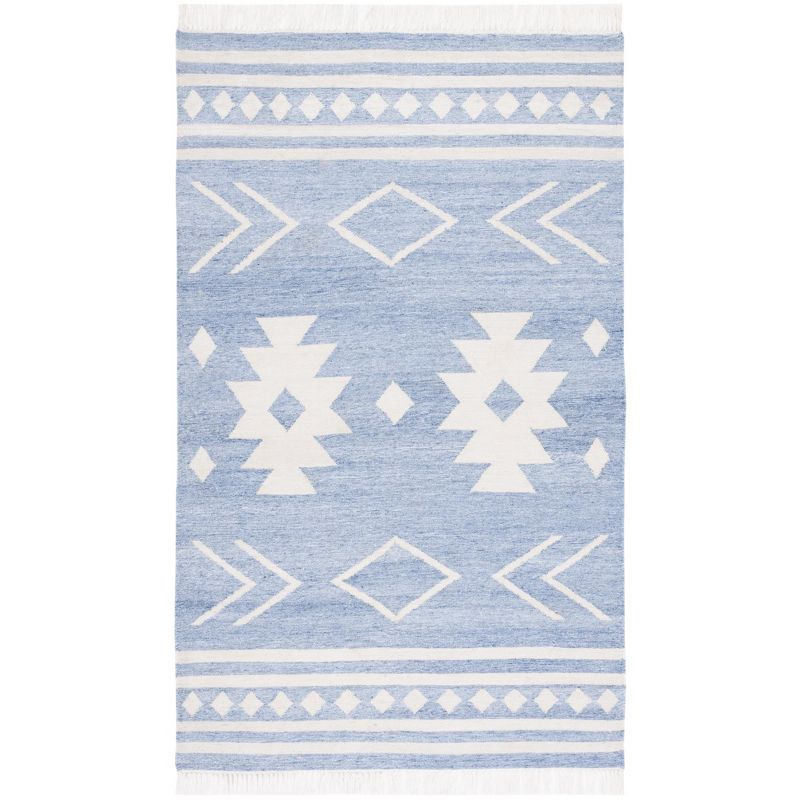 Kilim With Fringes KLM764 Flat weave Area Rug - Blue/Ivory - 5'x8' - Safavieh