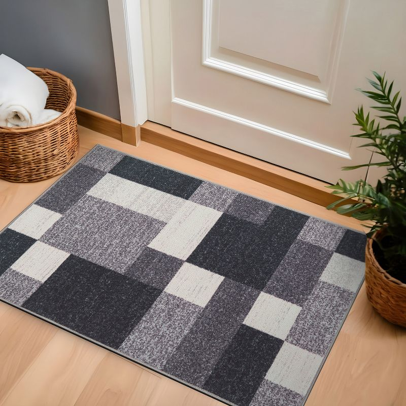 World Rug Gallery Modern Boxes Design Non-slip (Non-skid) Area Rug - Gray 2'7"x4'