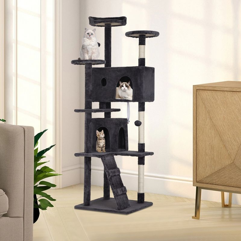 FDW 70in Cat Tree Tower for Indoor Cats,Munlti-Level Cat Furiture Activity Center with Cat Scratching Posts for Kittens Pet Play House,Dark Gray