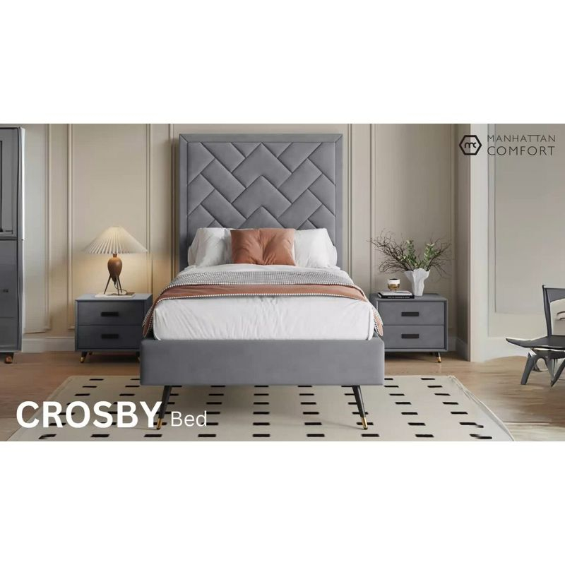 Manhattan Comfort Queen Crosby Modern Velvet Upholstered Bed Greige