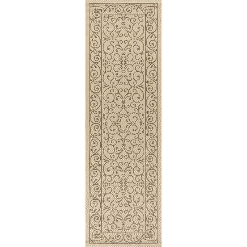 2' X 10' Charleston Vintage Filigree Textured Weave Indoor/Outdoor Runner Rug, Beige/Brown - JONATHAN Y