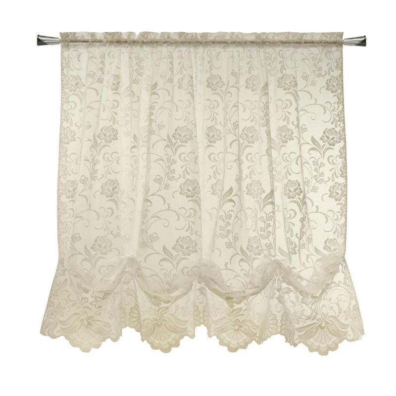 Habitat Limoges Sheer Rod Pocket Timeless Romantic Floral Lace Design Balloon Curtain 55" x 63" Ivory