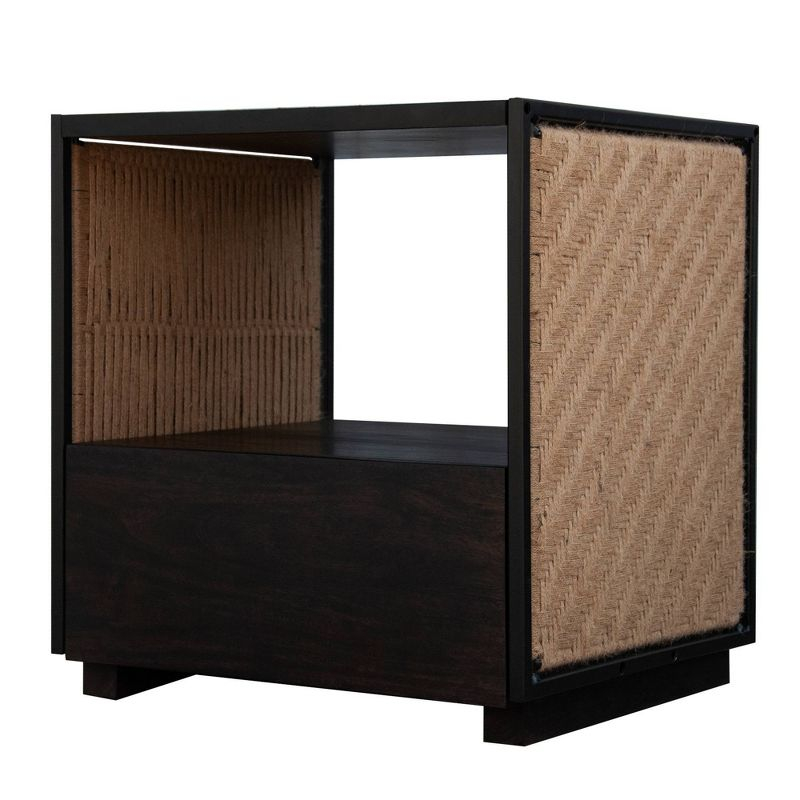 21" Handcrafted Acacia Wood Nightstand Brown/Black - The Urban Port