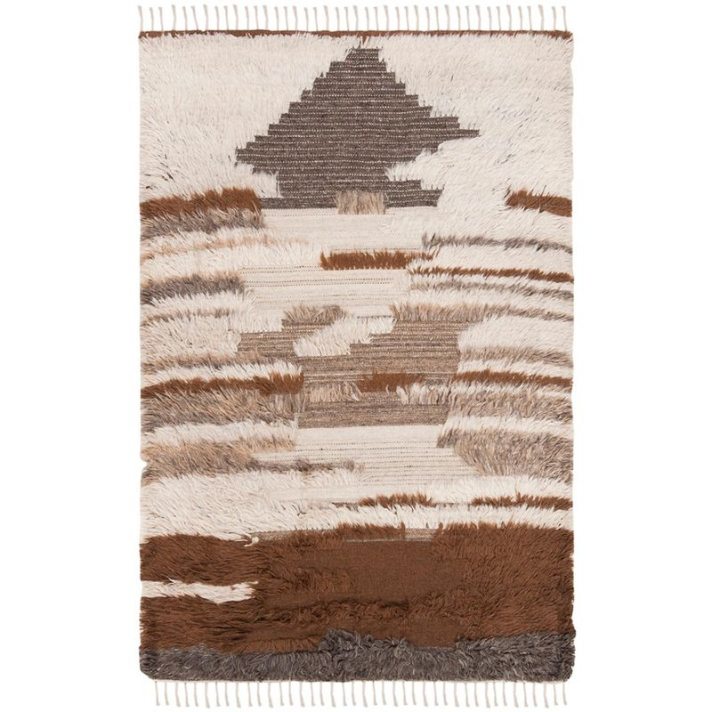 Kenya KNY225 Hand Knotted Area Rug - Grey/Brown - 5'x8' - Safavieh