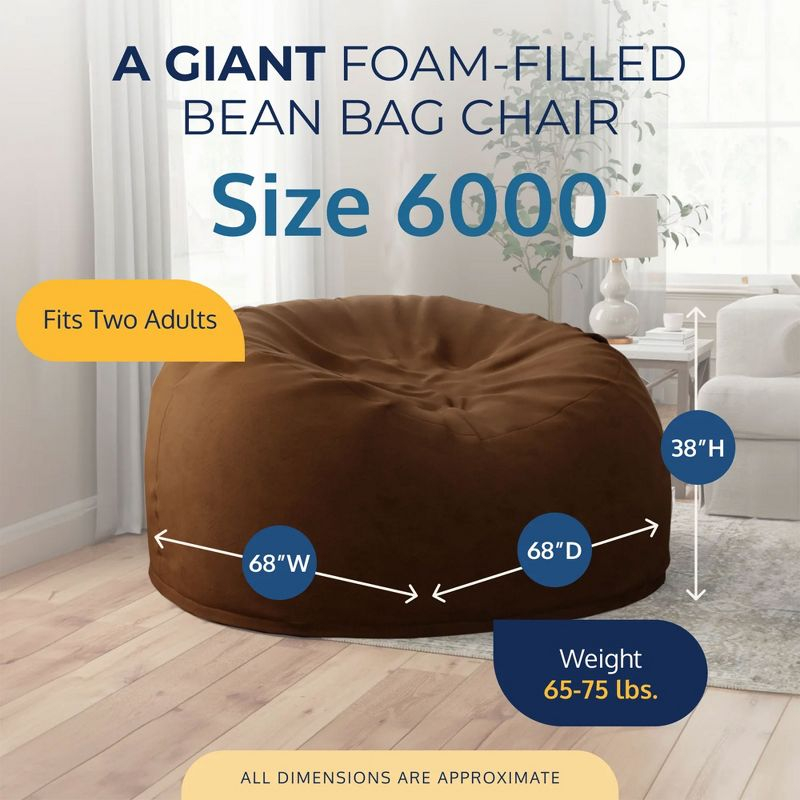 Ultimate Sack 6ft Bean Bag Chair, Oversized Comfortable Indoor Floor Lounger, Giant Foam-Filled Furniture for Relaxing, Brown Suede