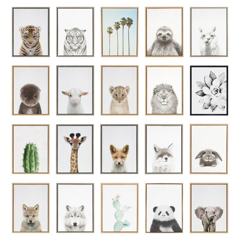 Kate & Laurel All Things Decor Sylvie Pretty Bird Framed Canvas by Inkheart Designs Natural: Modern Gallery-Wrapped Canvas Art Set