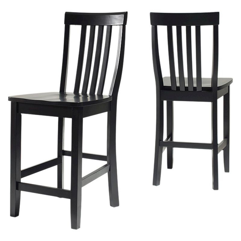 Set of 2 24" School House Counter Height Barstools, Solid Hardwood, Footrest - Crosley