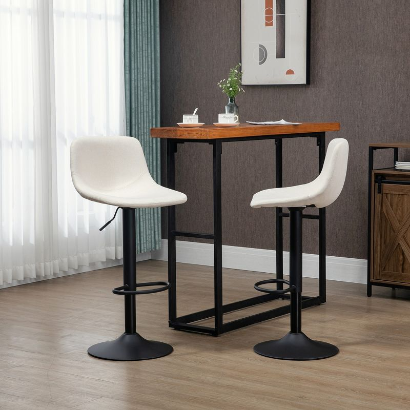 HOMCOM Adjustable Bar Stools Set of 4, Swivel Bar Height Chairs Barstools Padded with Back for Kitchen, Counter, and Home Bar, Cream White