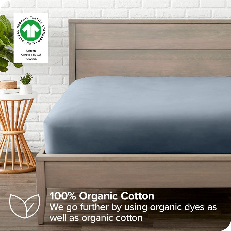 400 Thread Count Organic Cotton Sateen Queen Fitted Sheet Dusty Blue by Bare Home