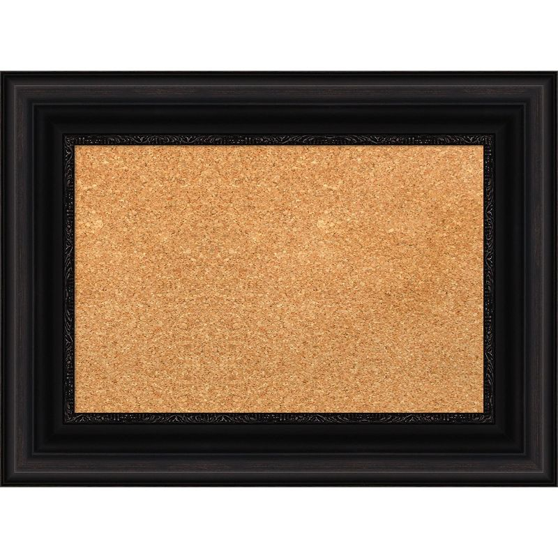 Amanti Art Natural Cork Board Framed Parlor Black Bulletin Board 24 in. x 18 in.