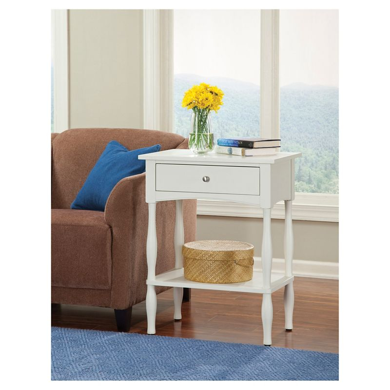 End Table Hardwood Ivory with Drawer & Shelf - Alaterre Furniture: Cottage Style, Turned Legs