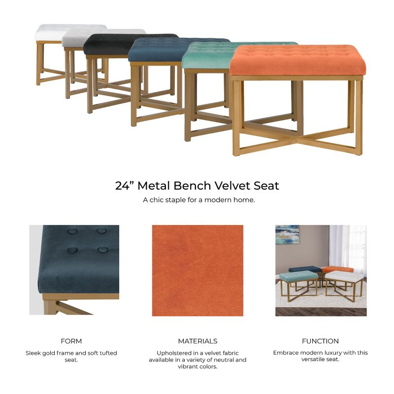 Rectangle Ottoman: Gold Metal X Base & Padded Seat for Family Room - HomePop