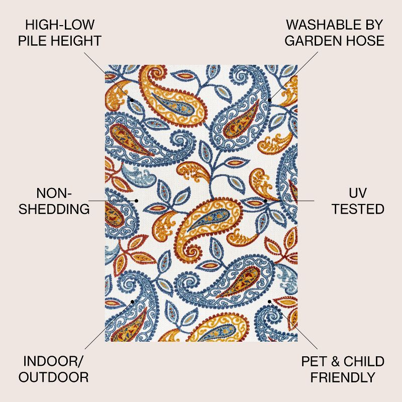 5'x8' Julien Paisley High-Low Indoor/Outdoor Area Rug, Orange/Blue - JONATHAN Y