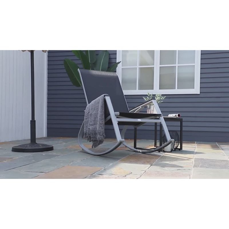 Outsunny Outdoor Modern Front Porch Patio Rocking Sling Chair - Black / Silver