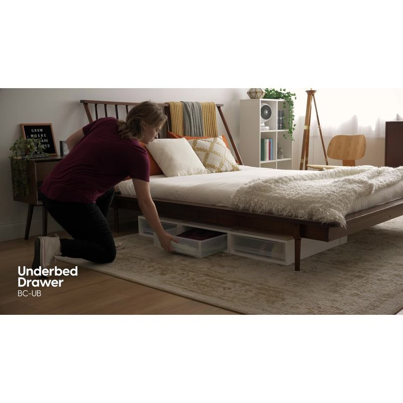 IRIS USA 40 Qt Plastic Under Bed Storage Stackable Nestable Organizer Bin Container with Secure Lids and Durable Tan Buckles, Clear