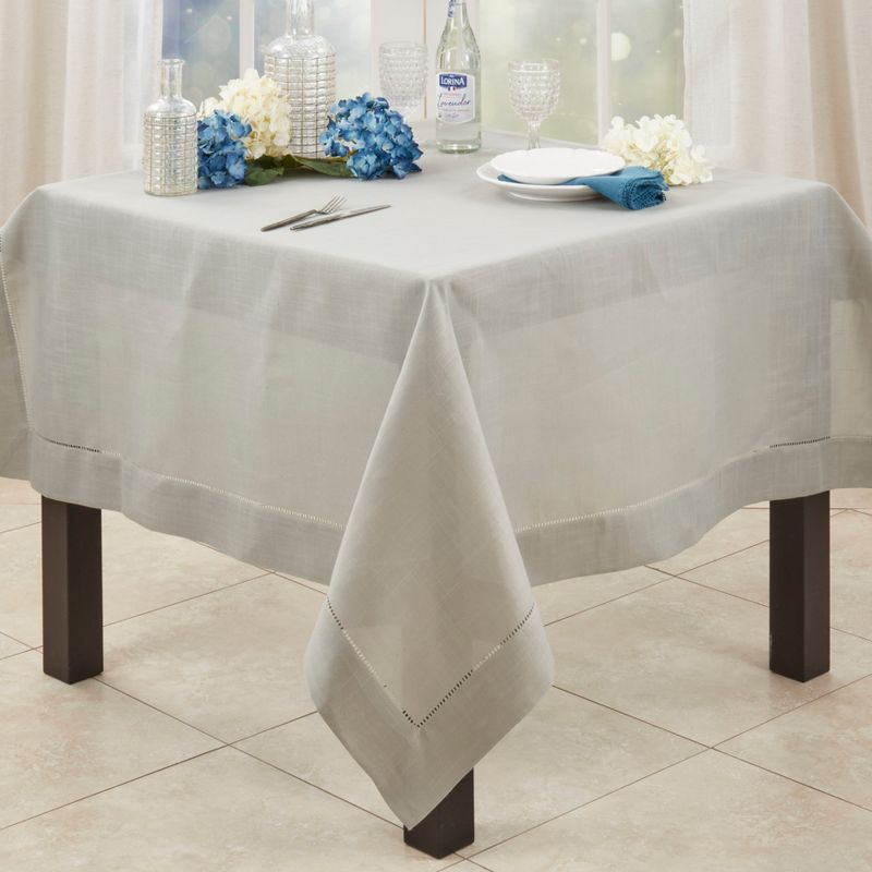 Saro Lifestyle Classic Hemstitch Border Tablecloth, Grey, 72" x 72"