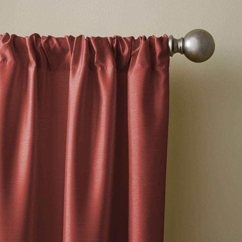 Versailles Faux Silk Room Darkening Single Window Curtain Panel - 52" x 108" - Rouge Red - Elrene Home Fashions