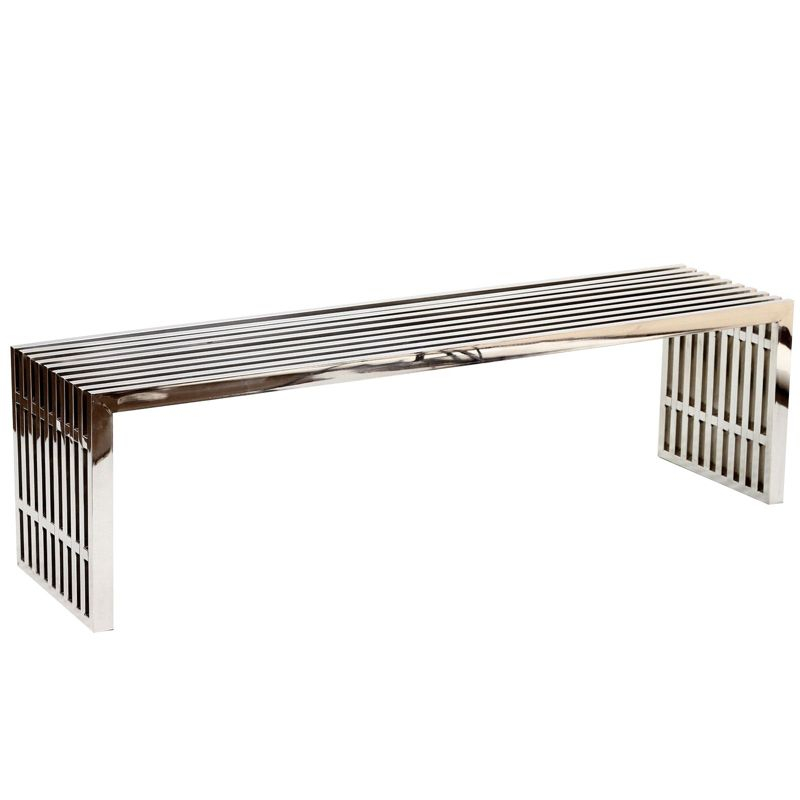 Gridiron Large Stainless Steel Bench Silver - Modway: No Assembly, 660lb Capacity, 60" Width