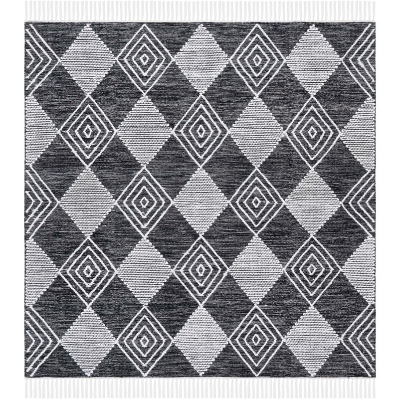 Kilim KLM306 Hand Woven Area Rug - Black/Ivory - 6'x6' - Safavieh.