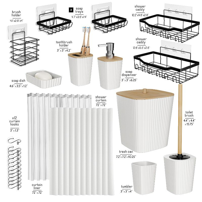 Shower Caddy and Bathroom Accessories Set - 25PC White Bathroom Accessory Set with Black Shower Shelf Caddy Set