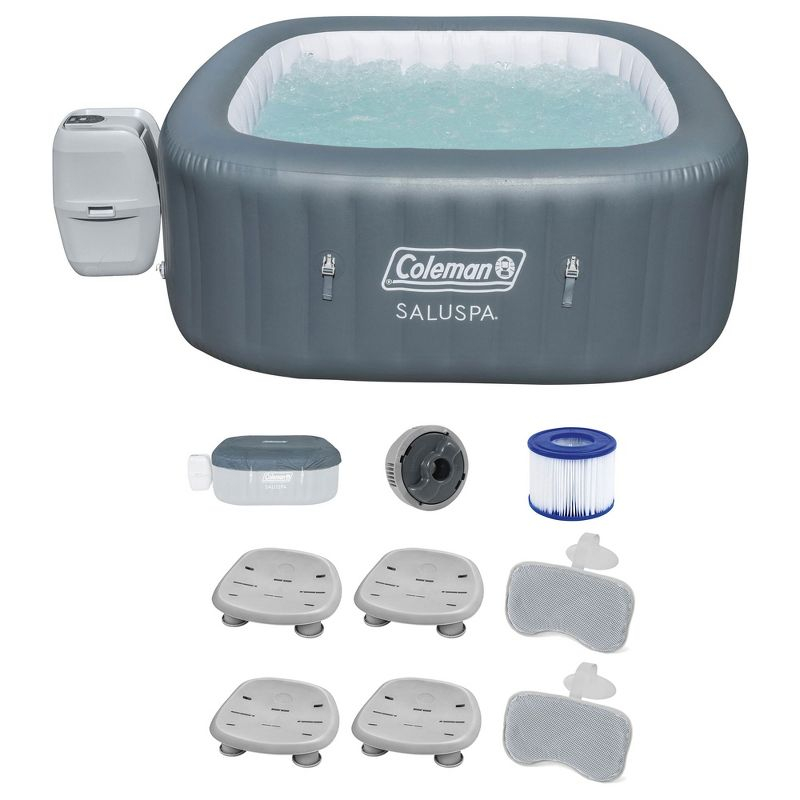 Bestway Coleman Hawaii AirJet Inflatable Hot Tub with EnergySense Cover, Grey + Bestway SaluSpa Spa Seat + Bestway SaluSpa Pillows
