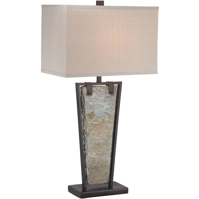 Franklin Iron Works Zion Rustic Table Lamp 30" Tall Tapered Natural Slate Bronze Metal Rectangular Shade for Bedroom Living Room Bedside Nightstand