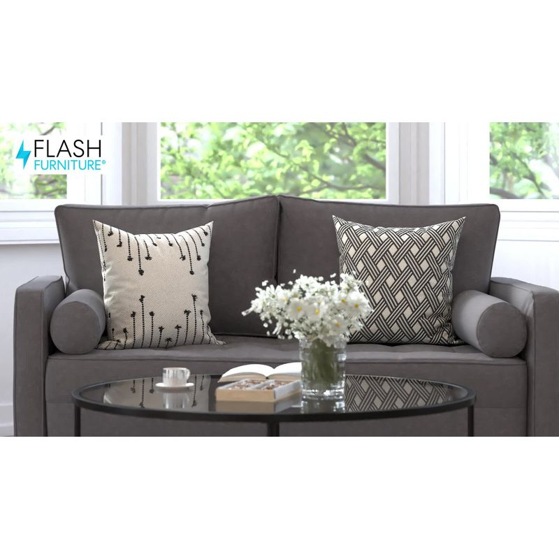 Flash Furniture Hudson Mid-Century Modern Loveseat Sofa with Tufted Faux Linen Upholstery & Solid Wood Legs in Dark Gray