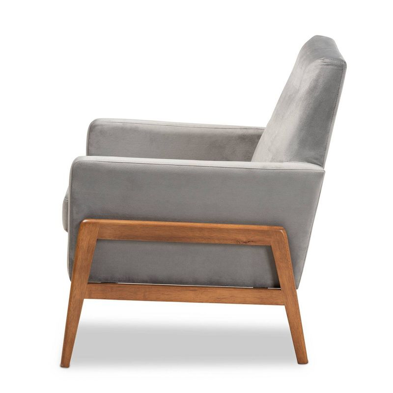 Perris Mid-Century Modern Velvet Fabric Upholstered Wood Lounge Chair Gray - Baxton Studio: Comfy Seating for Living Space