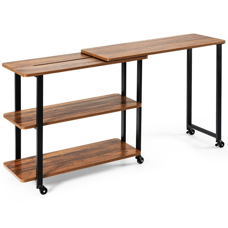 Tangkula Sofa Side Table w/Storage Shelves Mobile End Table Rolling Couch Table Desk for Living Room Bedroom