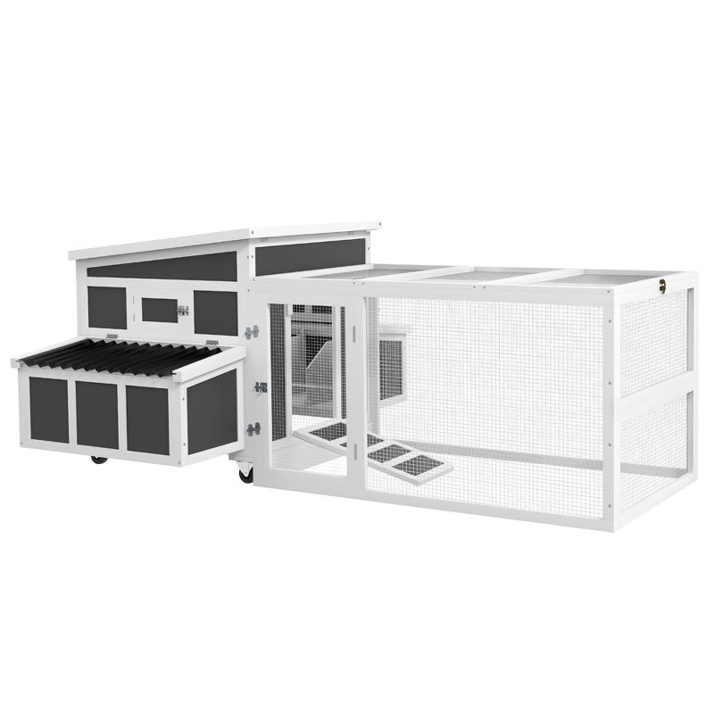 PawHut Wooden Chicken Coop with Nesting Box, Outdoor Poultry Cage Rabbit Hutch with Run for 6 Chickens, Ducks, Hens, Small Animals, Dark Gray