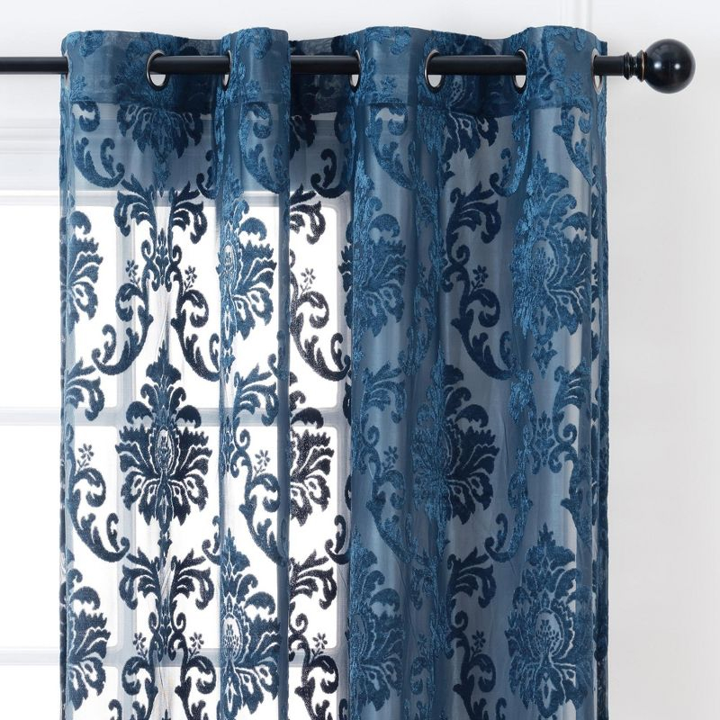 Chanasya 2pk Devore Damask Sheer Grommet Window Curtain Panels - Set of 2 - 52 x 108 Inches Long - Blue