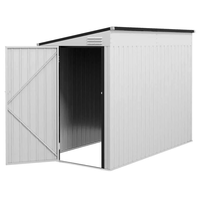 Outsunny 4' x 7.7' Steel Garden Storage Shed, Lean to Shed Outdoor Metal Tool House with Lockable Door & Air Vents for Backyard Patio Lawn, White