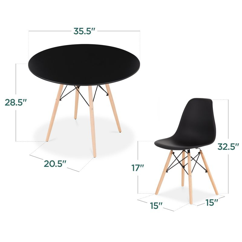 Best Choice Products 5-Piece Compact Mid-Century Modern Dining Set w/ 4 Chairs, Wooden Legs - Black/Oak