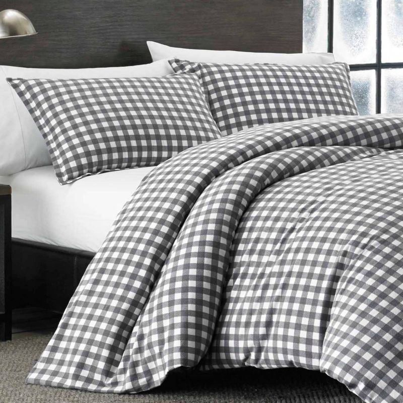 Eddie Bauer Eddie Bauer Preston Grey Cotton Flannel Reversible Comforter Set